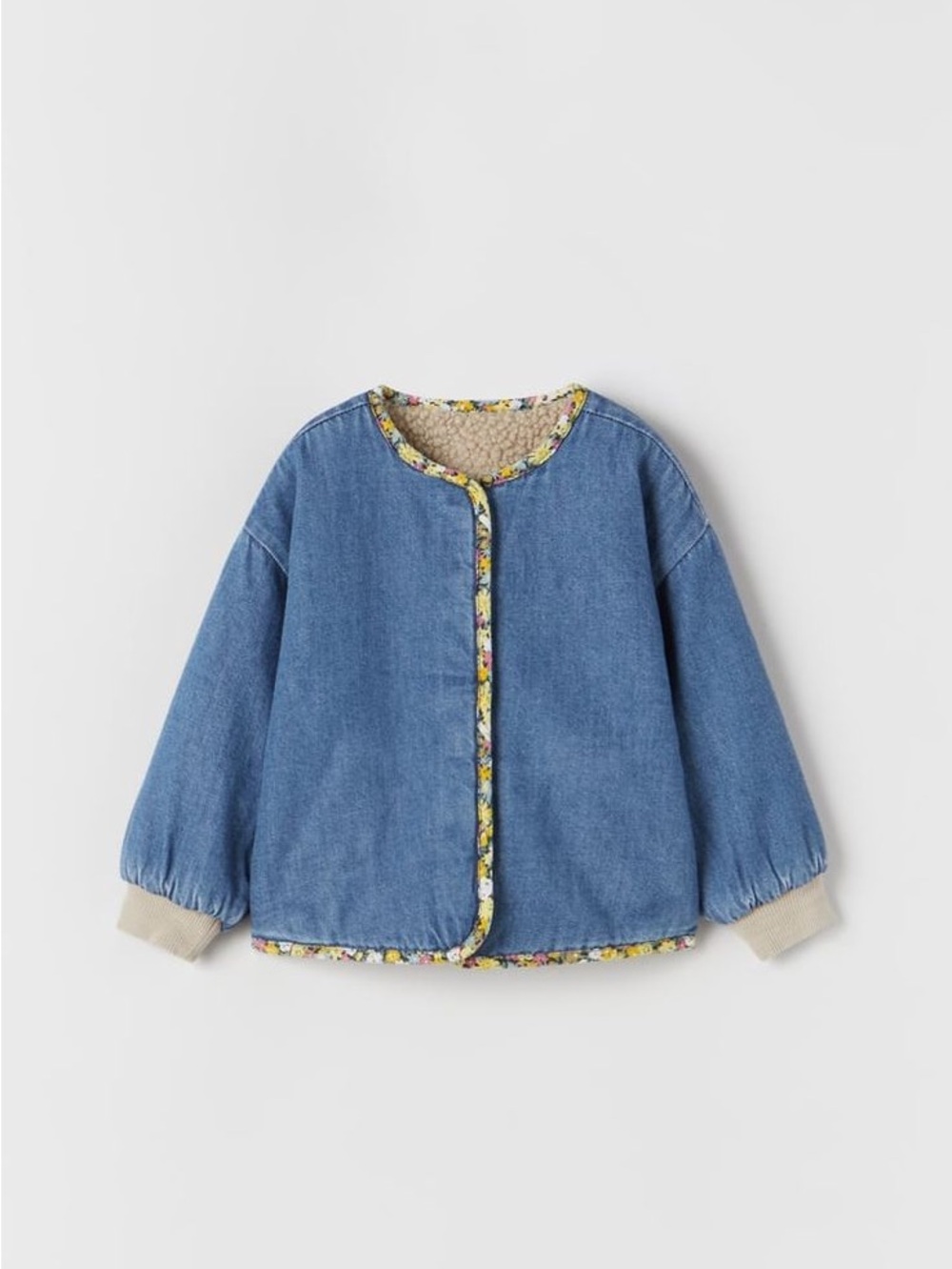 Zara Girls Baby Reversible Denim Sherpa Bomber Jacket Spring Floral